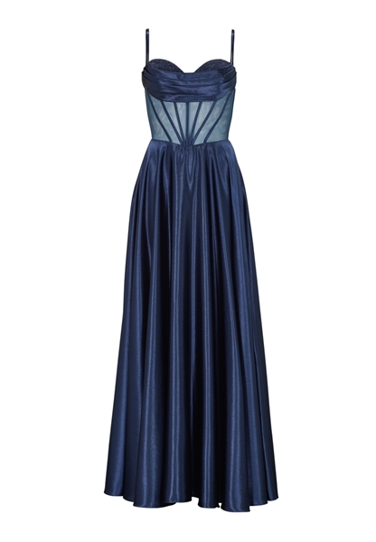 See-through-Corsagenkleid mit Ziersteinen - navy 5AG019HK