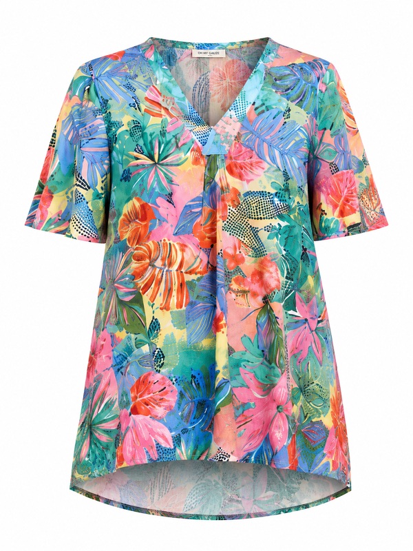 Bluse von Orientique mit tropischem Alloverprint bunt 32442