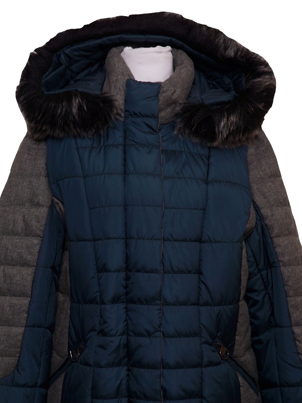 Normann Steppjacke mit abnehmbarer Kapuze und Kunstpelz - blau 6723 close-up