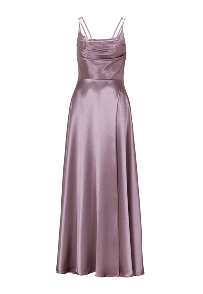 Satin-Abendkleid mit Gehschlitz mauve vorne