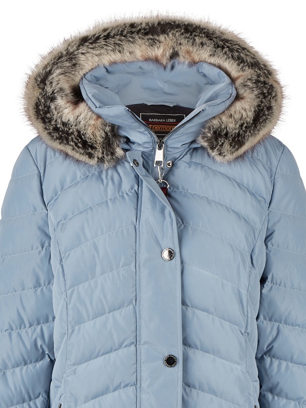 Steppjacke von Barbara Lebek, iceblue, mit abnehmbarer Kapuze und Kunstpelz, Detail