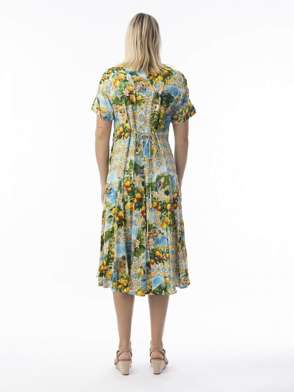 Orientique Amalfi-Print, Godet-Kleid mit kurzen Ärmeln  30188 back