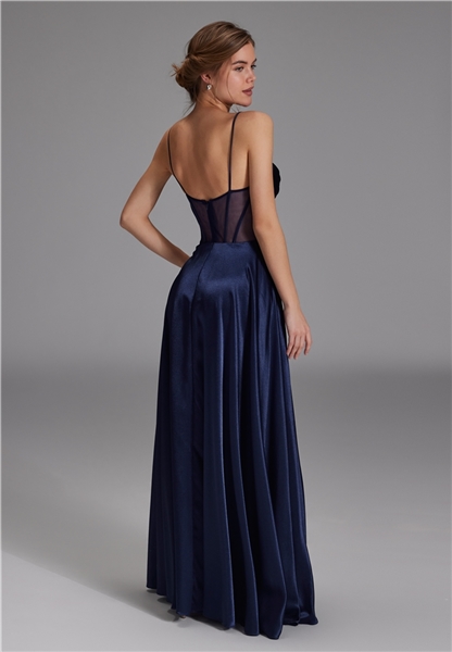 See-through-Corsagenkleid mit Ziersteinen - navy 5AG019HK model back