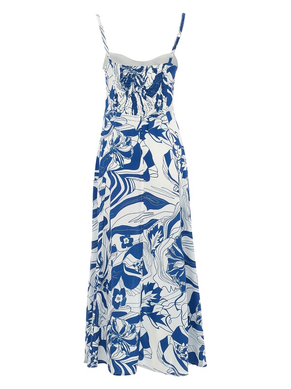 Dolcezza 'Blue Lotus' Floral Abstract' Midi Kleid 25152 back