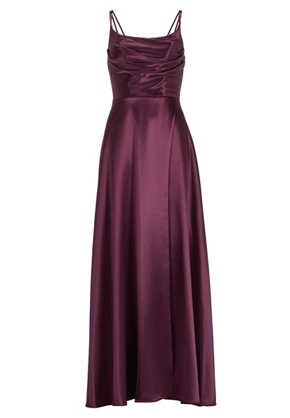 Satin-Abendkleid mit Gehschlitz vivid burgundy vorne