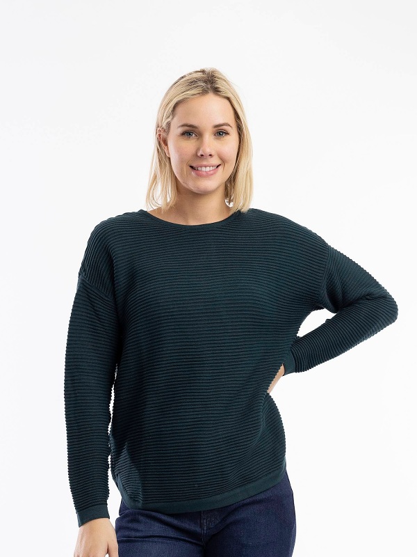 Orientique Knit Ribbed Pullover 1287 - Pine close-up