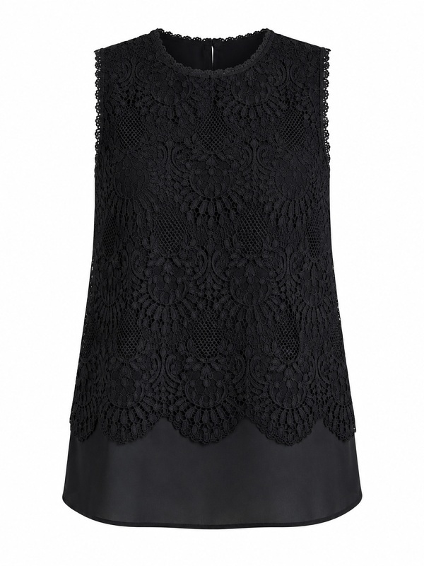 Ärmelloses Spitzentop in Schwarz 31240