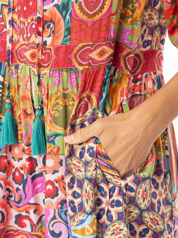 Escape Francesca Dress Elbow Sleeve Print  71565 pocket