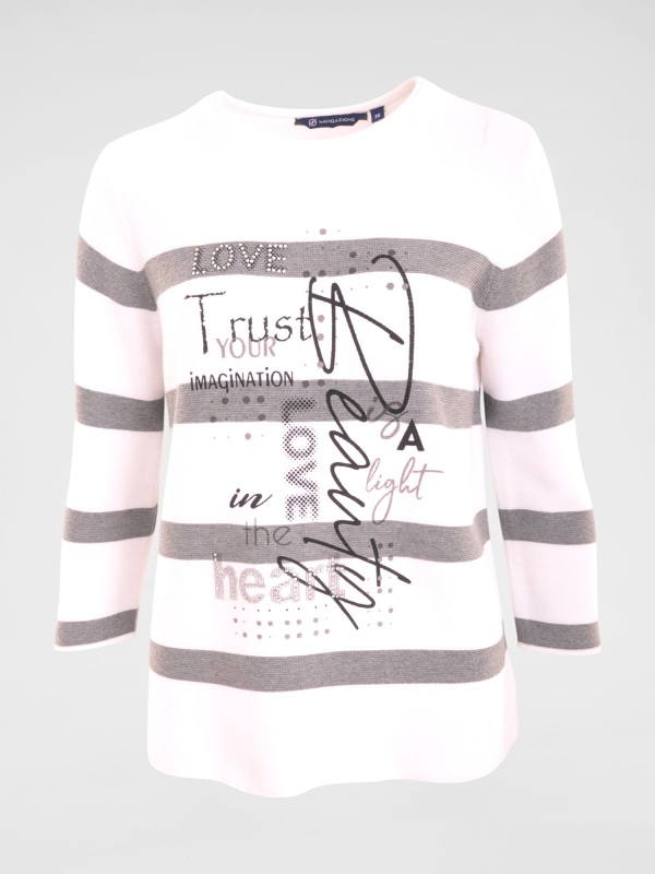 Navigazione Damen Pullover 3/4 Arm, weiss-grau 51304