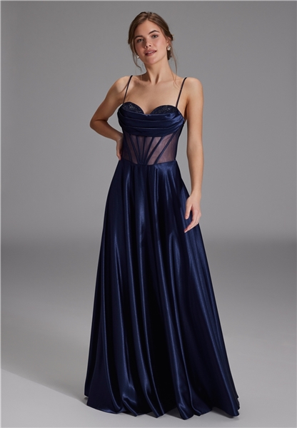 See-through-Corsagenkleid mit Ziersteinen - navy 5AG019HK model