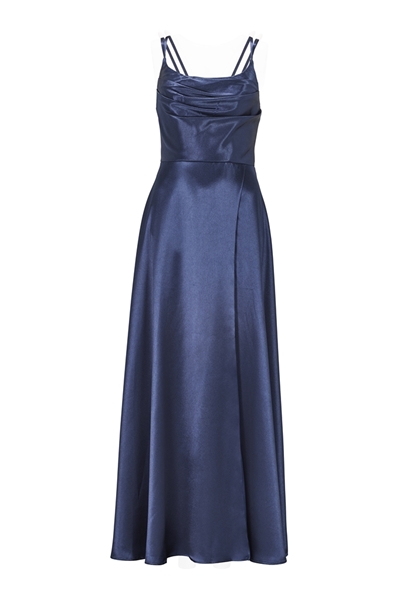 Satin-Abendkleid mit Gehschlitz navy vorne