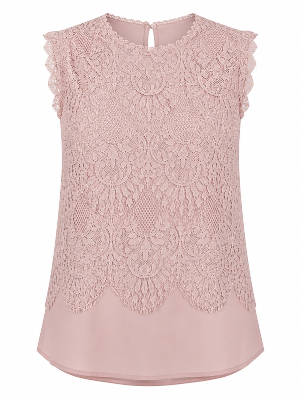 Ärmelloses Spitzentop in Rosé 71240