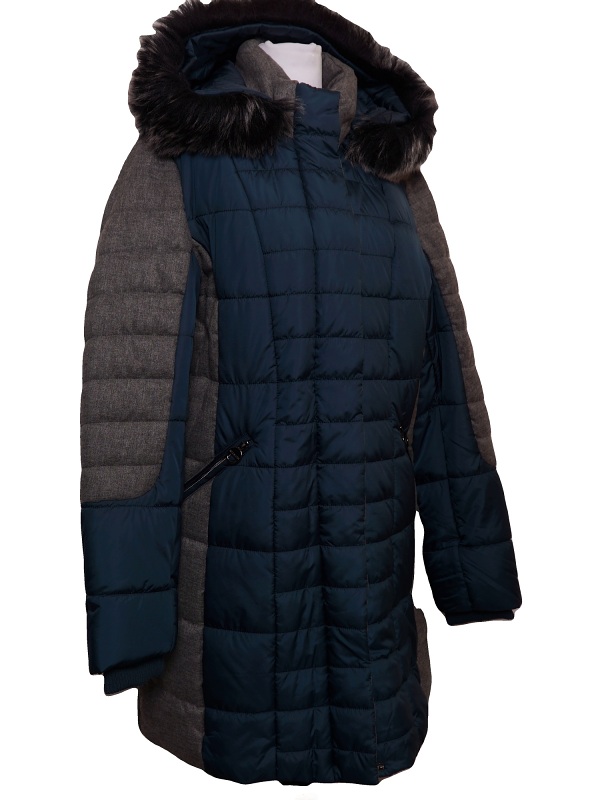 Normann Steppjacke mit abnehmbarer Kapuze und Kunstpelz - blau 6723 side