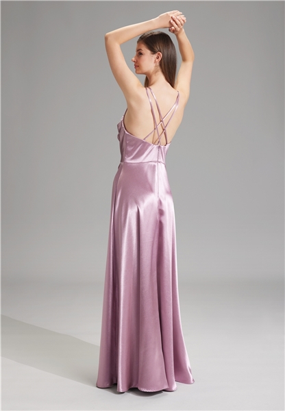 Satin-Abendkleid mit Gehschlitz mauve back