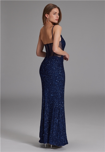 Slipdress mit transparenter Rückenpartie - navy 5AG070HK model