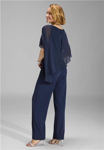 Jumpsuit aus Crepe Jersey mit Chiffon Überwurf, 3AI01600, Rückenansicht