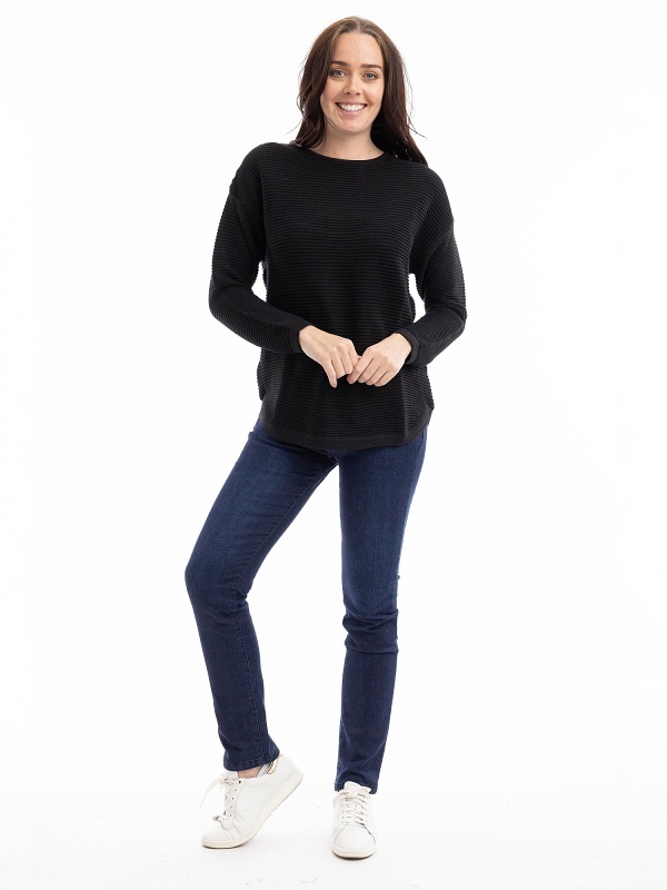 Orientique Knit Ribbed Pullover 1287 - Black