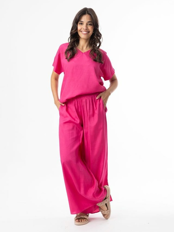 Escape Lux Top V Neck Short Sleeve Hot Pink  52711 style