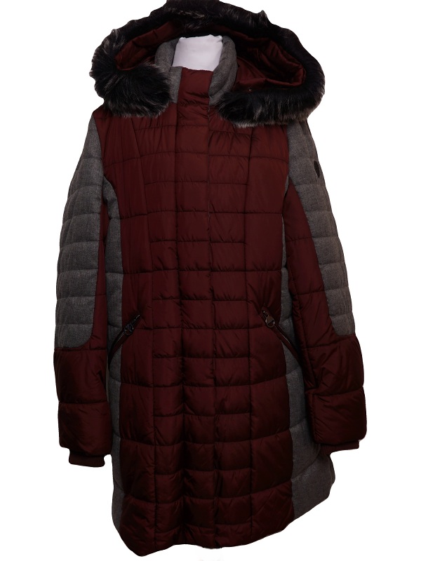 Normann Steppjacke mit abnehmbarer Kapuze und Kunstpelz - burgund 6723