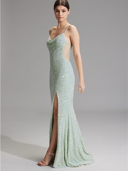 Slipdress mit transparenter Rückenpartie - frozen mint 5AG070HK 