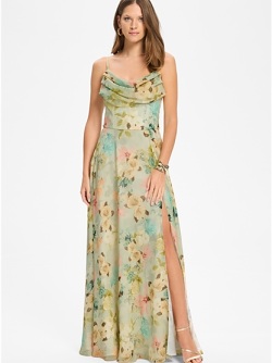  Swing Abendkleid aus floral bedrucktem Chiffon mit Wasserfall-Ausschnitt und Beinschlitz  5AK18400