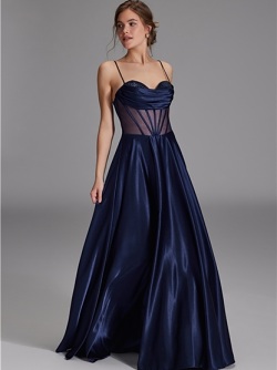 See-through-Corsagenkleid mit Ziersteinen - navy 5AG019HK