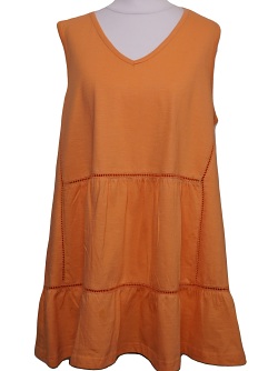 Orientique V-Ausschnitt Baumwoll-Stufenkleid Papaya  6237