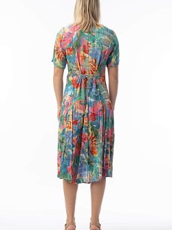 Orientique Kurzärmeliges Godet-Kleid mit Malvinas-Print 30175