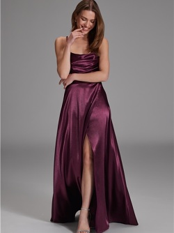 Satin-Abendkleid mit Gehschlitz - vivid burgundy - 5AG018HK 