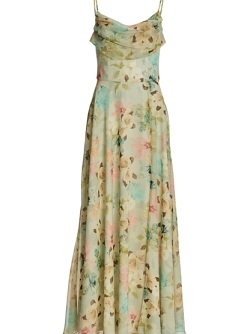  Swing Abendkleid aus floral bedrucktem Chiffon mit Wasserfall-Ausschnitt und Beinschlitz  5AK18400