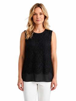 Ärmelloses Spitzentop in Schwarz 31240