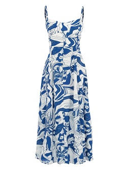 Dolcezza 'Blue Lotus' Floral Abstract' Midi Kleid 25152