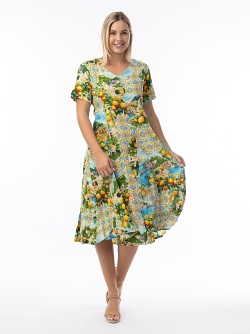 Orientique Amalfi-Print, Godet-Kleid mit kurzen Ärmeln  30188