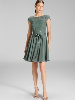 Cocktailkleid aus weicher Spitze und Chiffon, mint, Swing