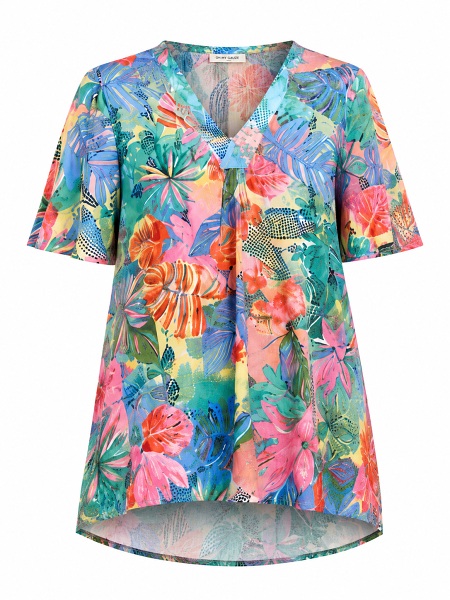 Bluse von Orientique mit tropischem Alloverprint bunt 32442