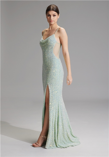 Slipdress mit transparenter Rückenpartie - frozen mint 5AG070HK 