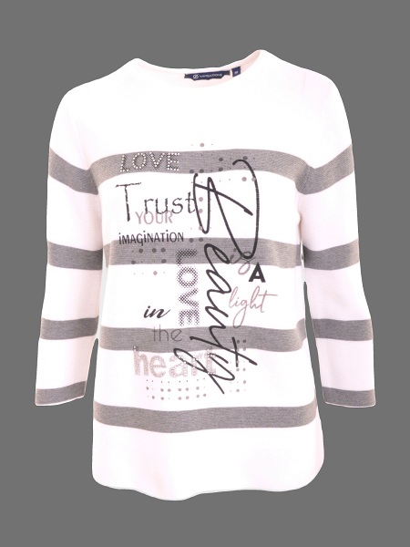 Navigazione Damen Pullover 3/4 Arm, weiss-grau 51304