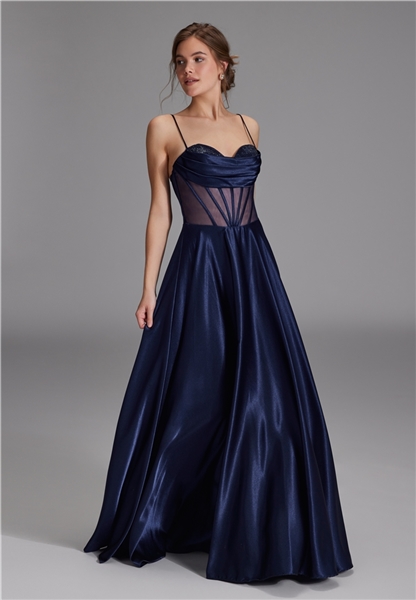See-through-Corsagenkleid mit Ziersteinen - navy 5AG019HK