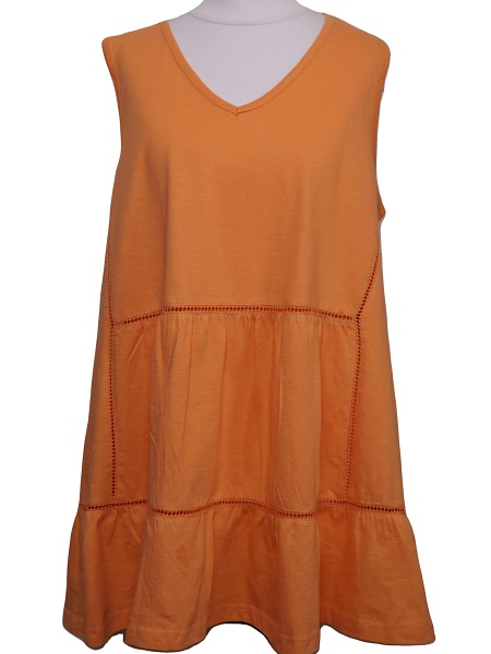 Orientique V-Ausschnitt Baumwoll-Stufenkleid Papaya  6237