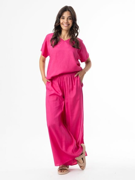 Escape Lux Top V Neck Short Sleeve Hot Pink  52711