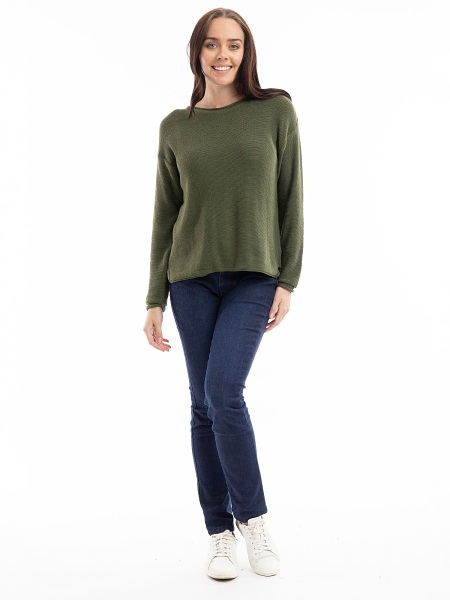 Orientique Knit Pullover R-Neck 1300 - Olive