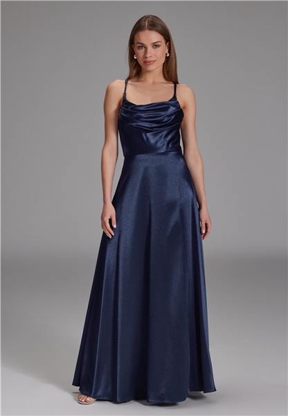 Satin-Abendkleid mit Gehschlitz - navy - 5AG018HK 