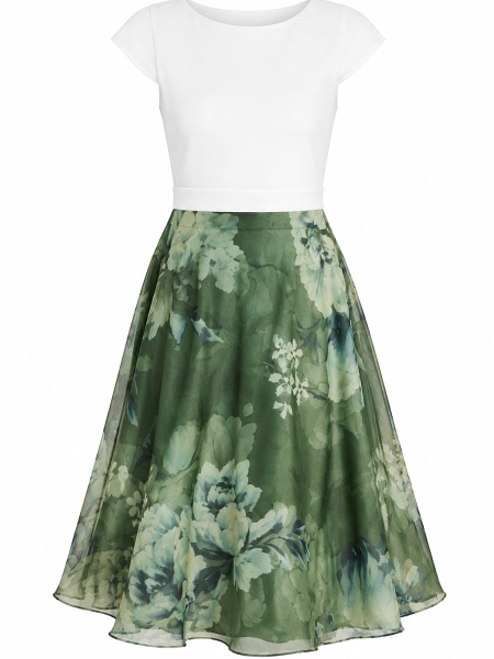 Cocktailkleid Swing aus bedrucktem Organza mit Scuba Oberteil 5AJ08800 