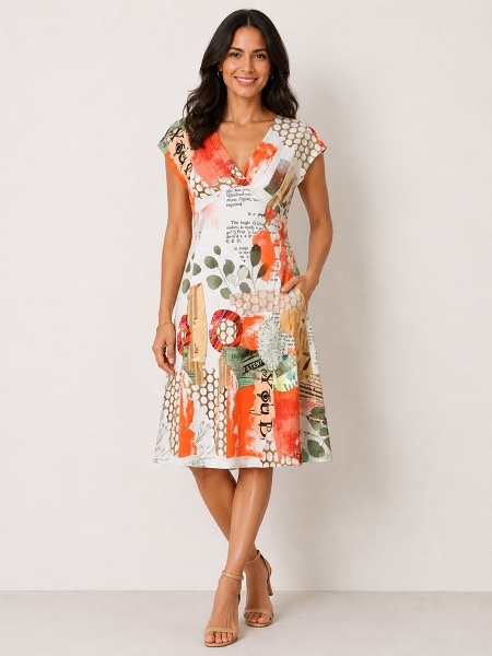 Dolcezza Kleid mit künstlerischem Patchwork-Print R2516