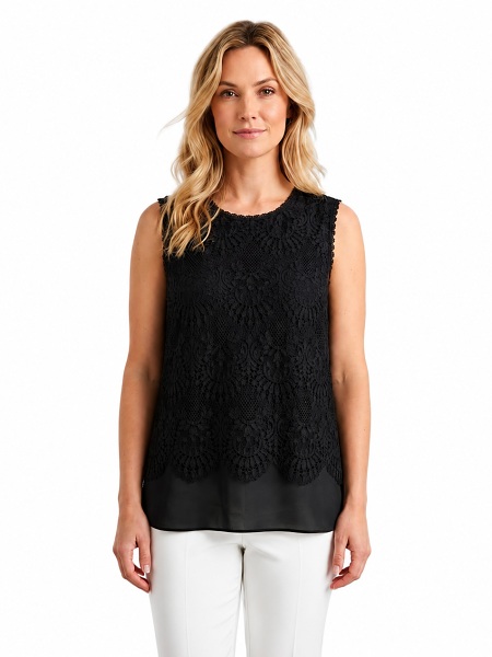 Ärmelloses Spitzentop in Schwarz 31240