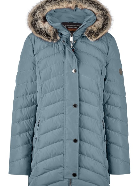 Steppjacke von Barbara Lebek, iceblue, mit abnehmbarer Kapuze und Kunstpelz, 30420052