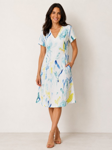 Dolcezza Sommerkleid mit floralem Aquarell-Print R2540