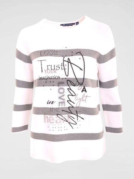 Navigazione Damen Pullover 3/4 Arm, weiss-grau 51304