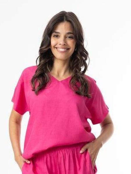 Escape Lux Top V Neck Short Sleeve Hot Pink  52711