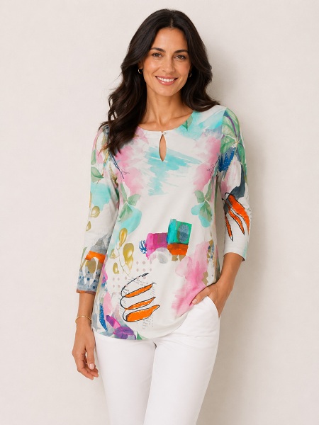 Dolcezza Shirt mit kreativem Aquarell-Print D2503